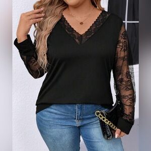 Lace Patchwork V-Neck Blouse